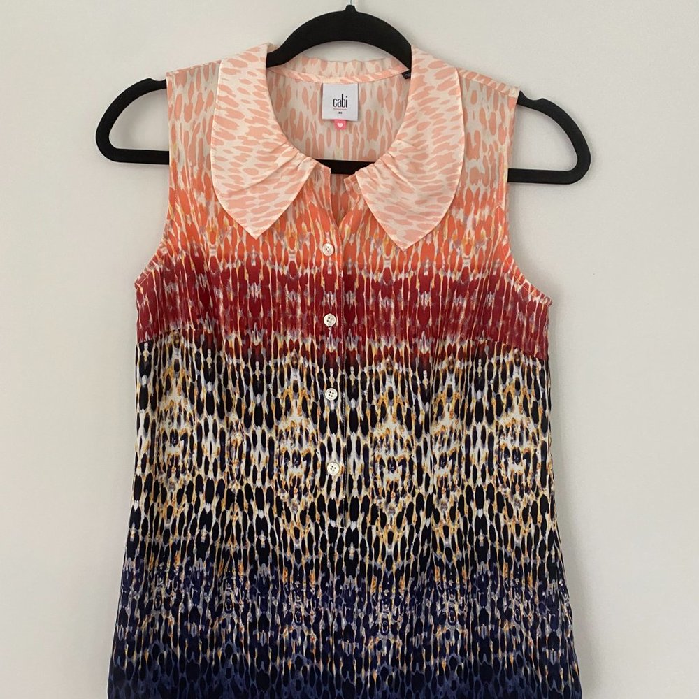CABI 3078 Love Tunic Blouse Peter Pan Collar Abstract Print Sleeveless XS - Picture 2 of 4